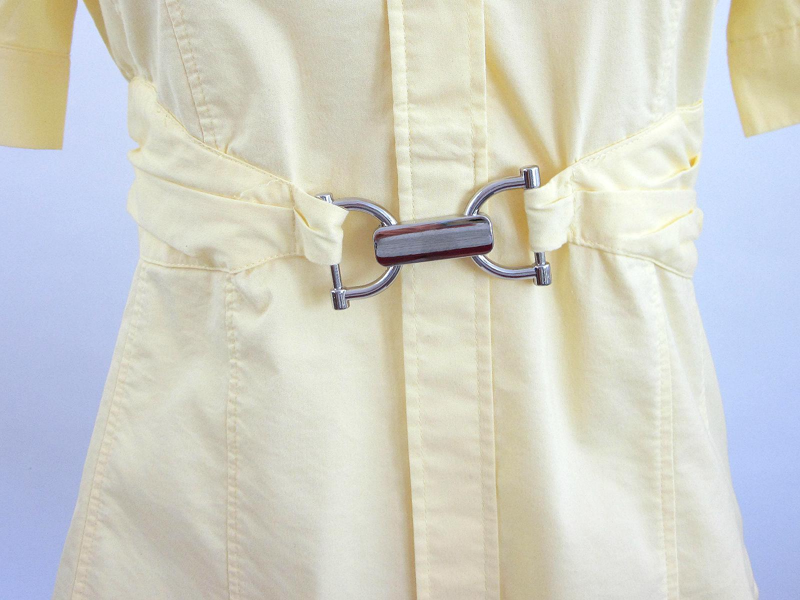New York & Company Stretch Sz. 4 Bright Yellow Silver Horsebit Self Belt Blouse