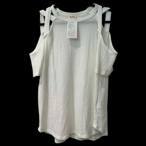 NWT BiBi Women’s White Cold Shoulder Top -medium.