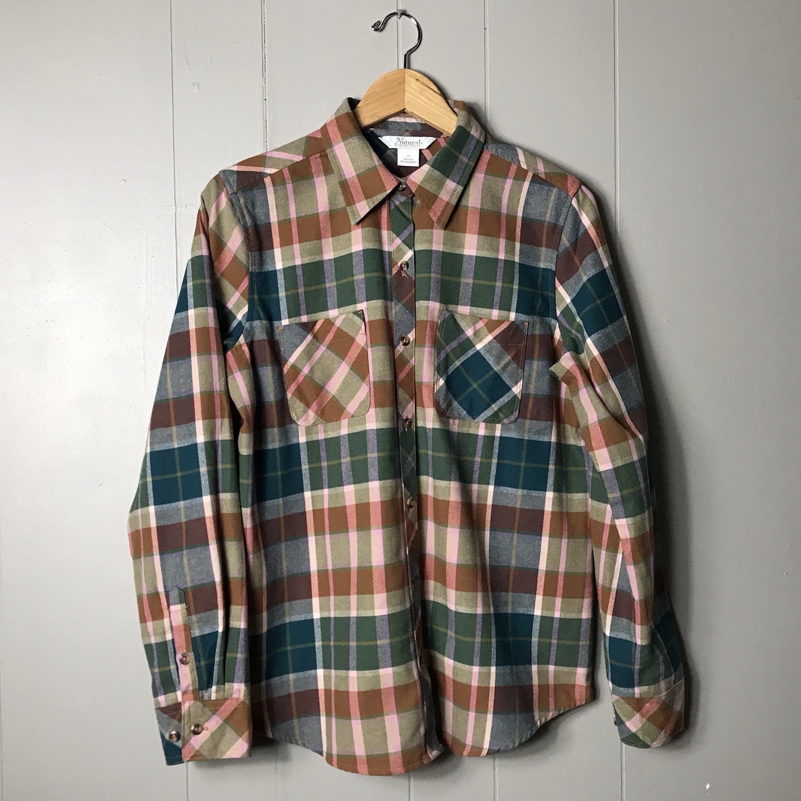 NATURAL REFLECTIONS TERRA COTTA & TEAL PLAID BUTTON DOWN SHIRT WOMENS MEDIUM