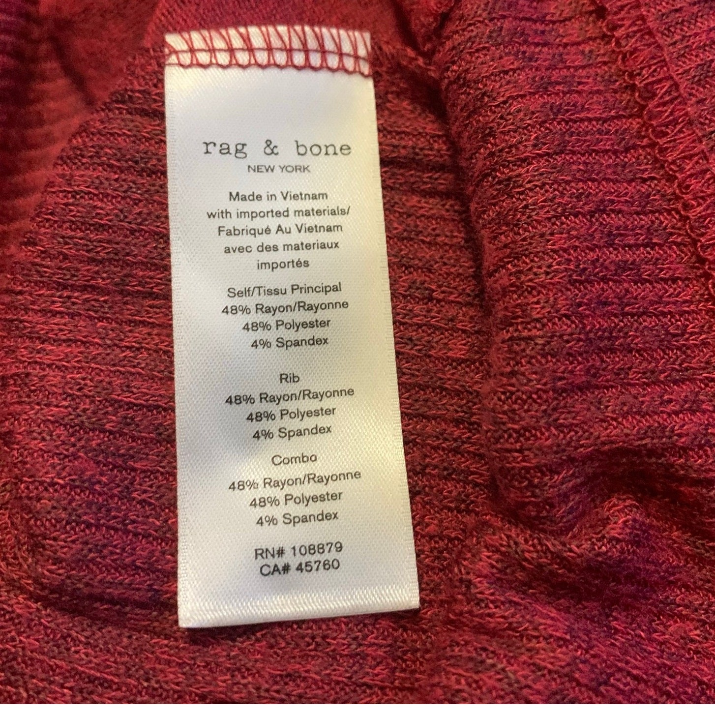 Rag & Bone Ribbed Heather Red Knit Tee size small