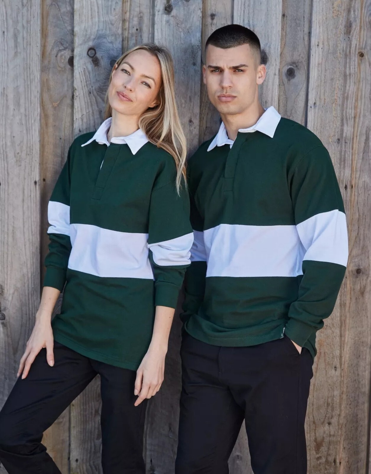 Striped Rugby Polo Shirt Mens Womens Long Sleeve Collared Cotton Top Front Row