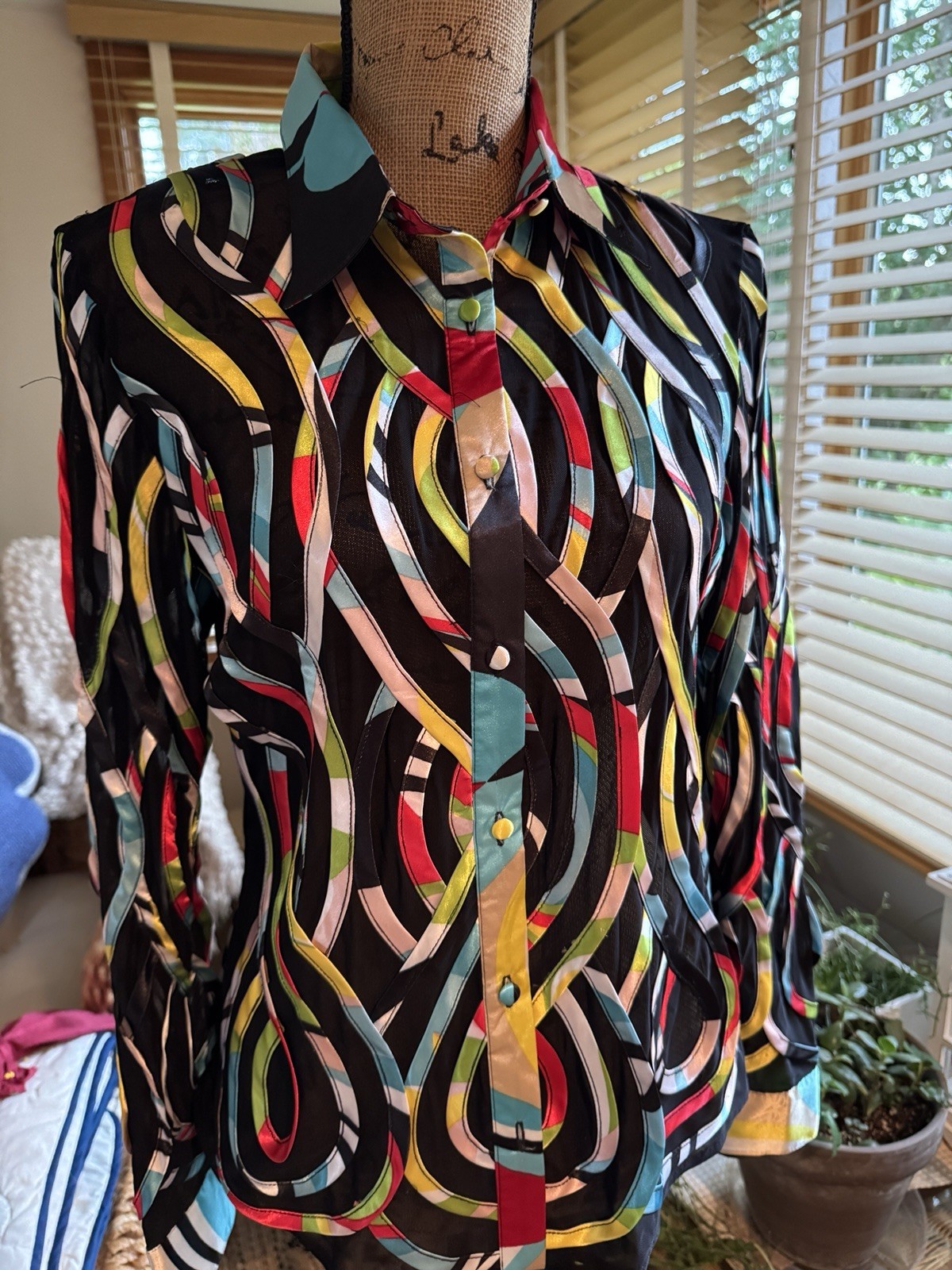 Vintage Chiffon Mesh Blouse Sz M Fantazia Black