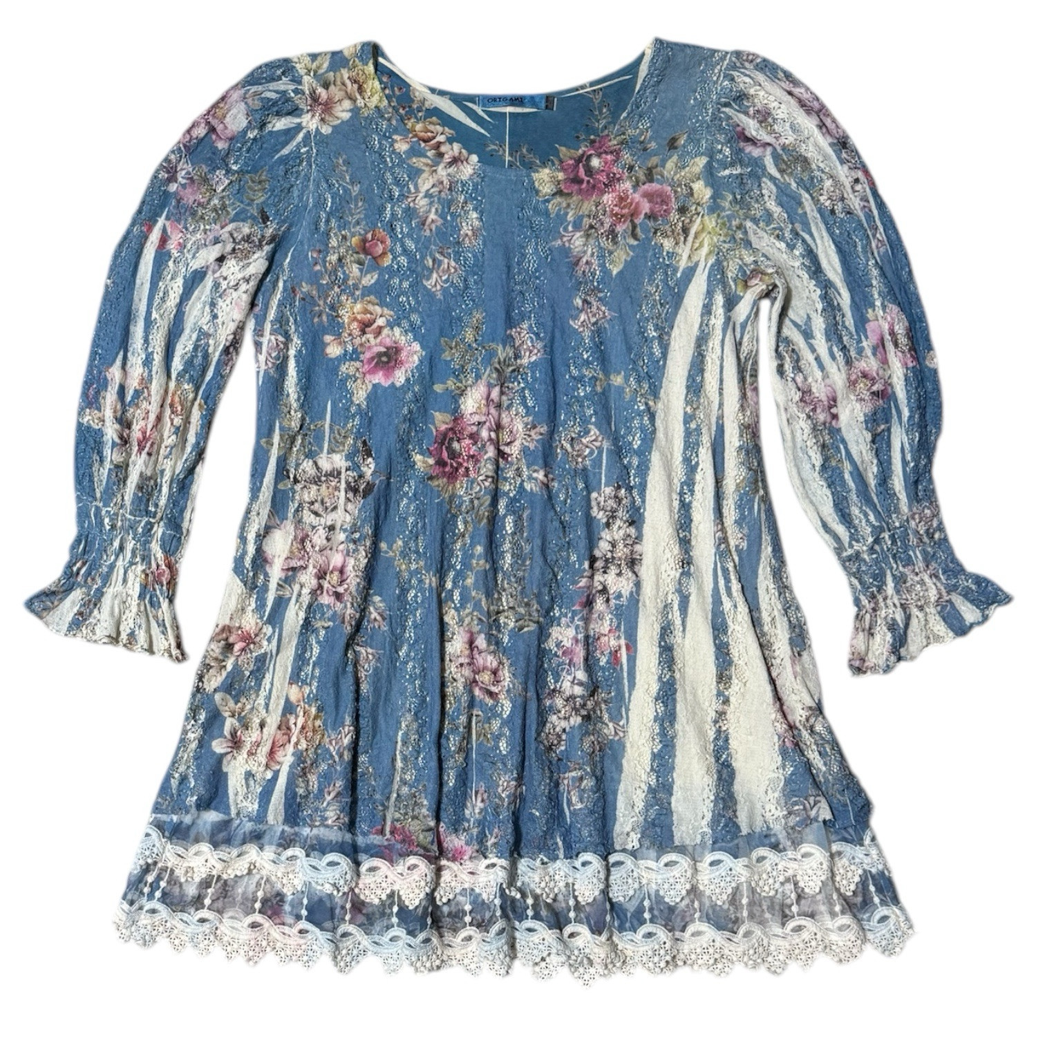 Origami by Vivien Floral Lace Bohemian Western Chic Tunic Top