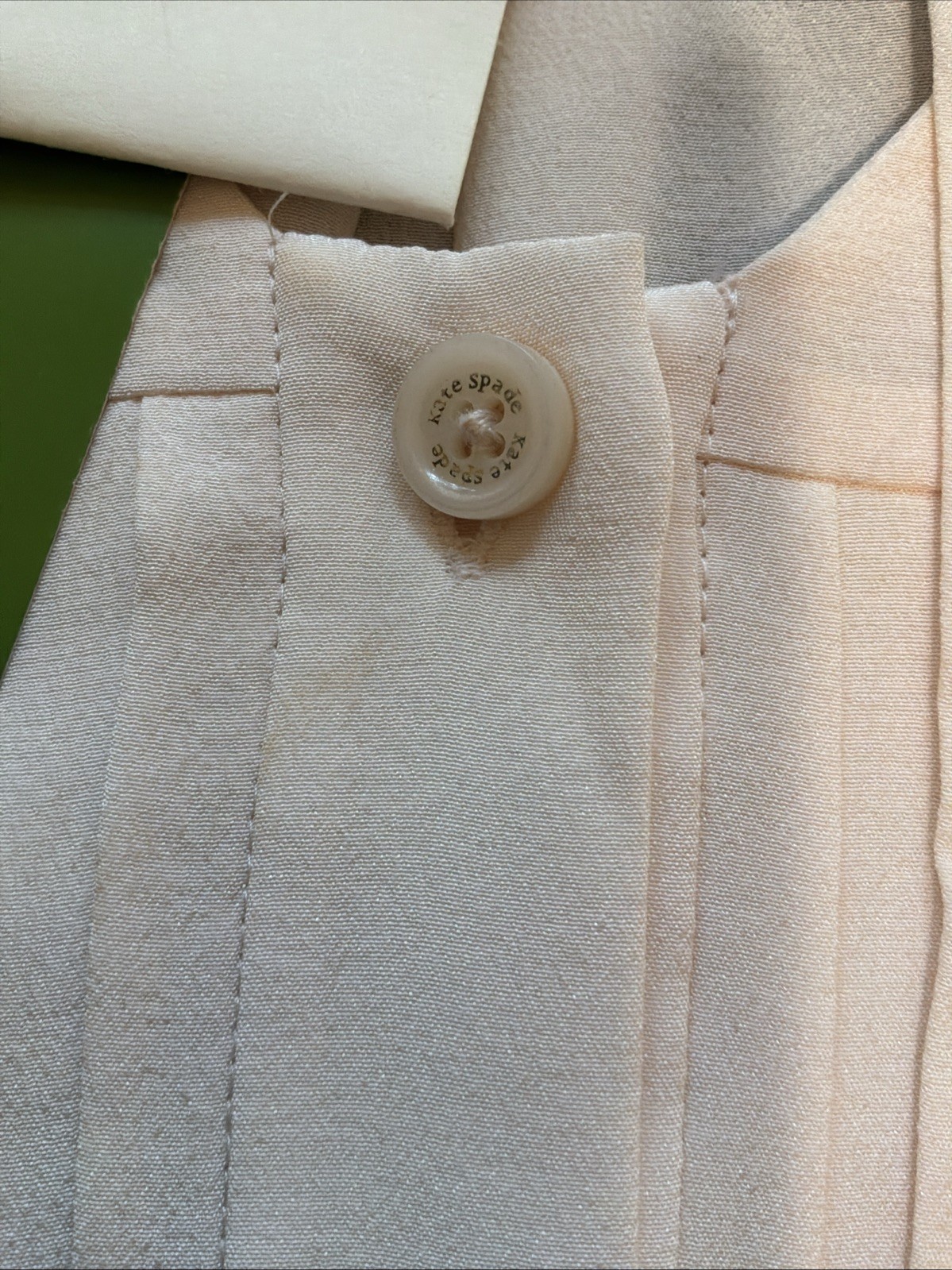 NWT $258 KATE SPADE Pale Pink 100% Silk, Tie Neck-Front Pleat Shirt Size XS