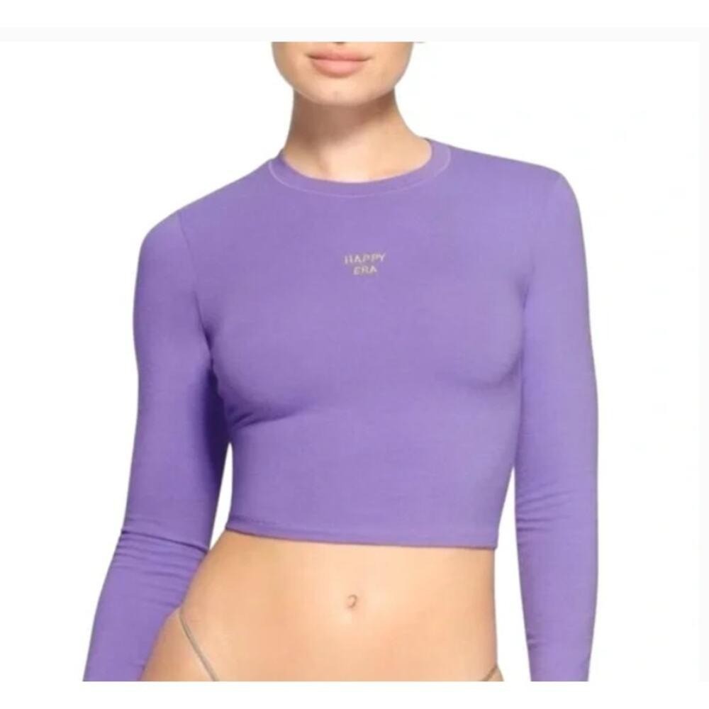 Skims Top Women 3X Purple Happy Era Embroidered Long Sleeve Cropped Limited