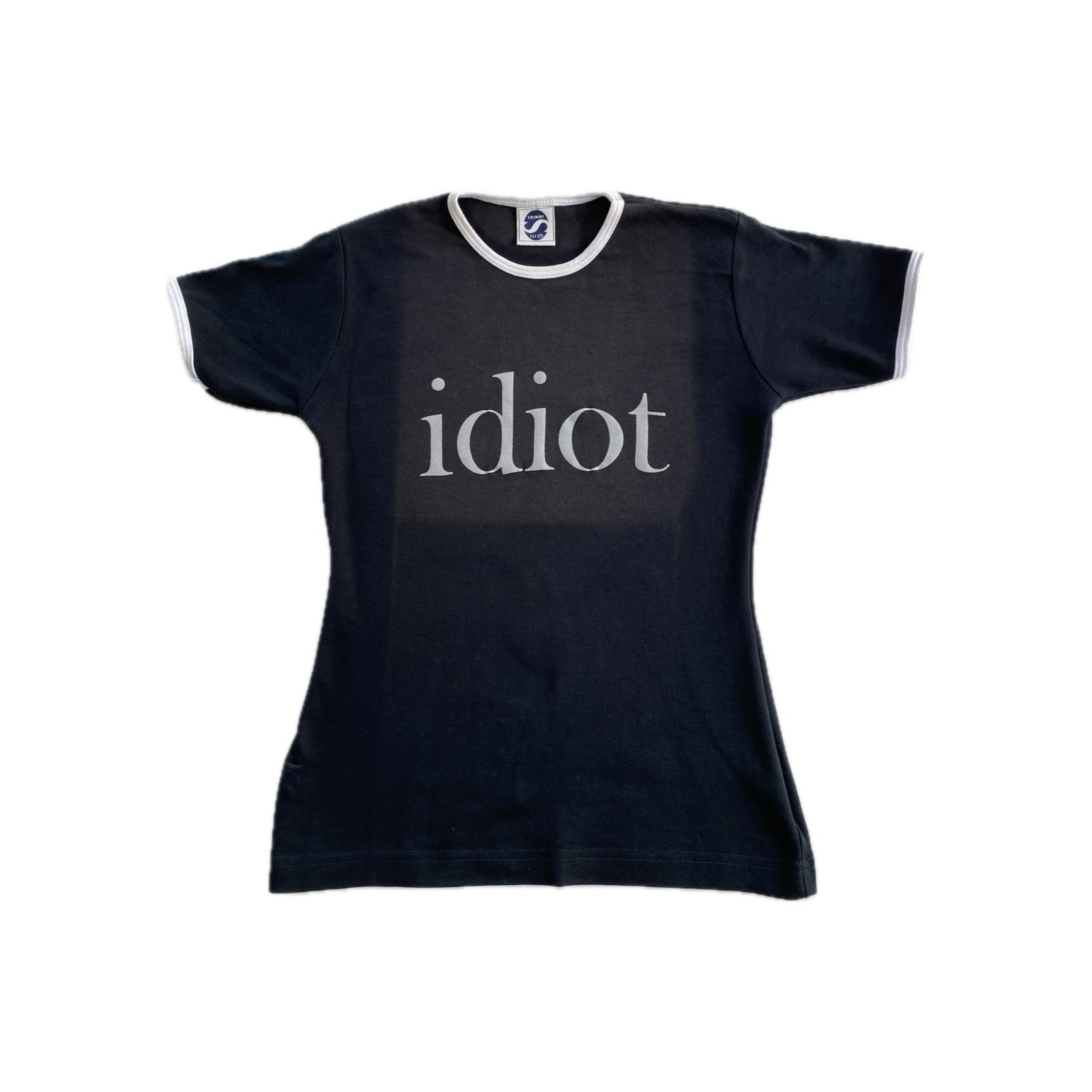 Early 2000’s ‘Idiot’ Vintage Y2K Ringer Women’s Baby Tee T-Shirt | Size S / 8