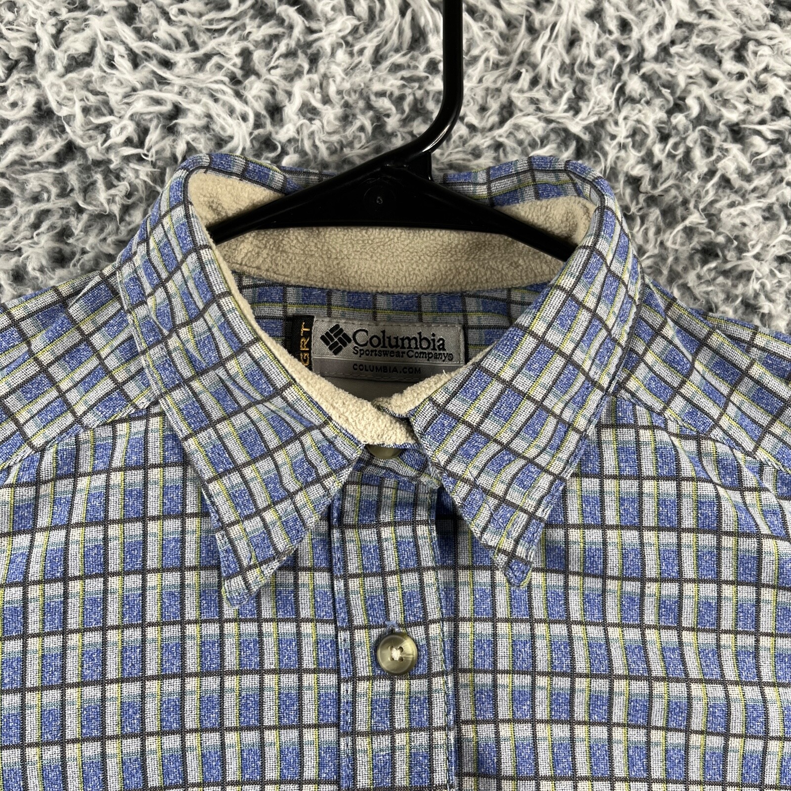 VTG Columbia GRT Tactical Shirt Womens Small Blue Check Fleece Collar Pockets