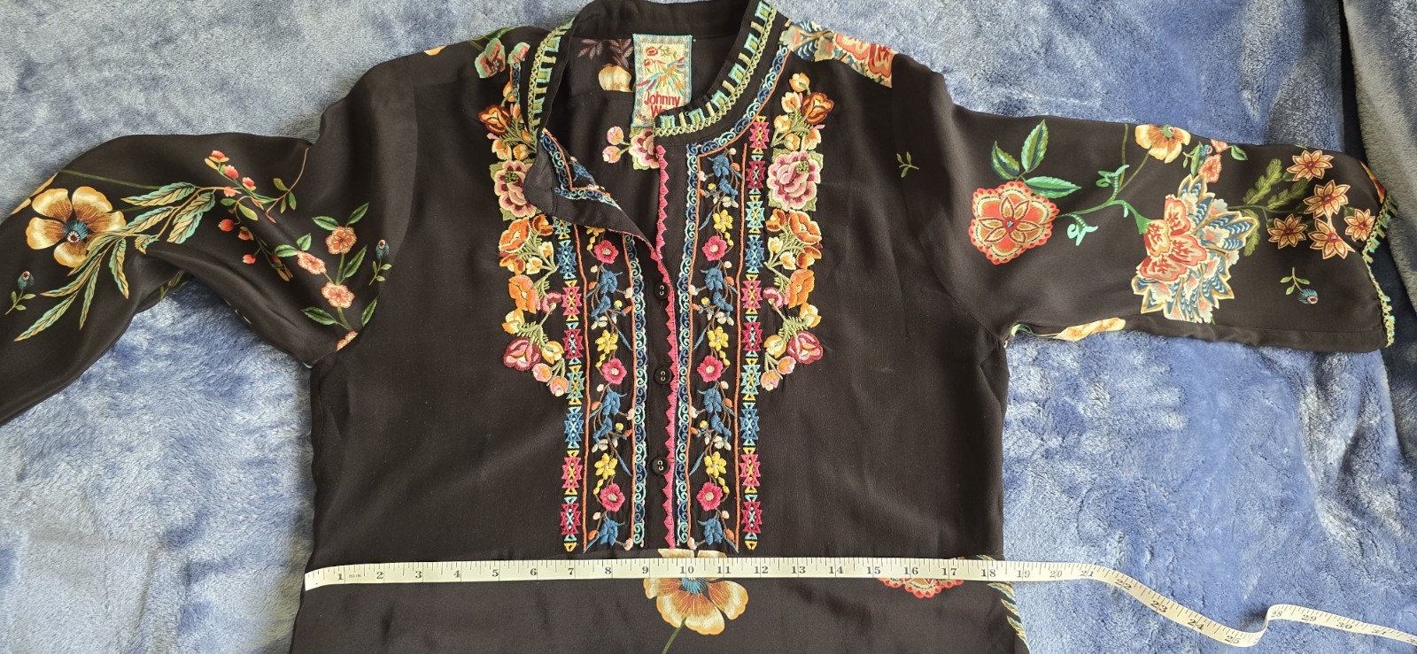 Biya by Johnny Was Lemona Black Embroidered Shift Dress Boho Floral Size S