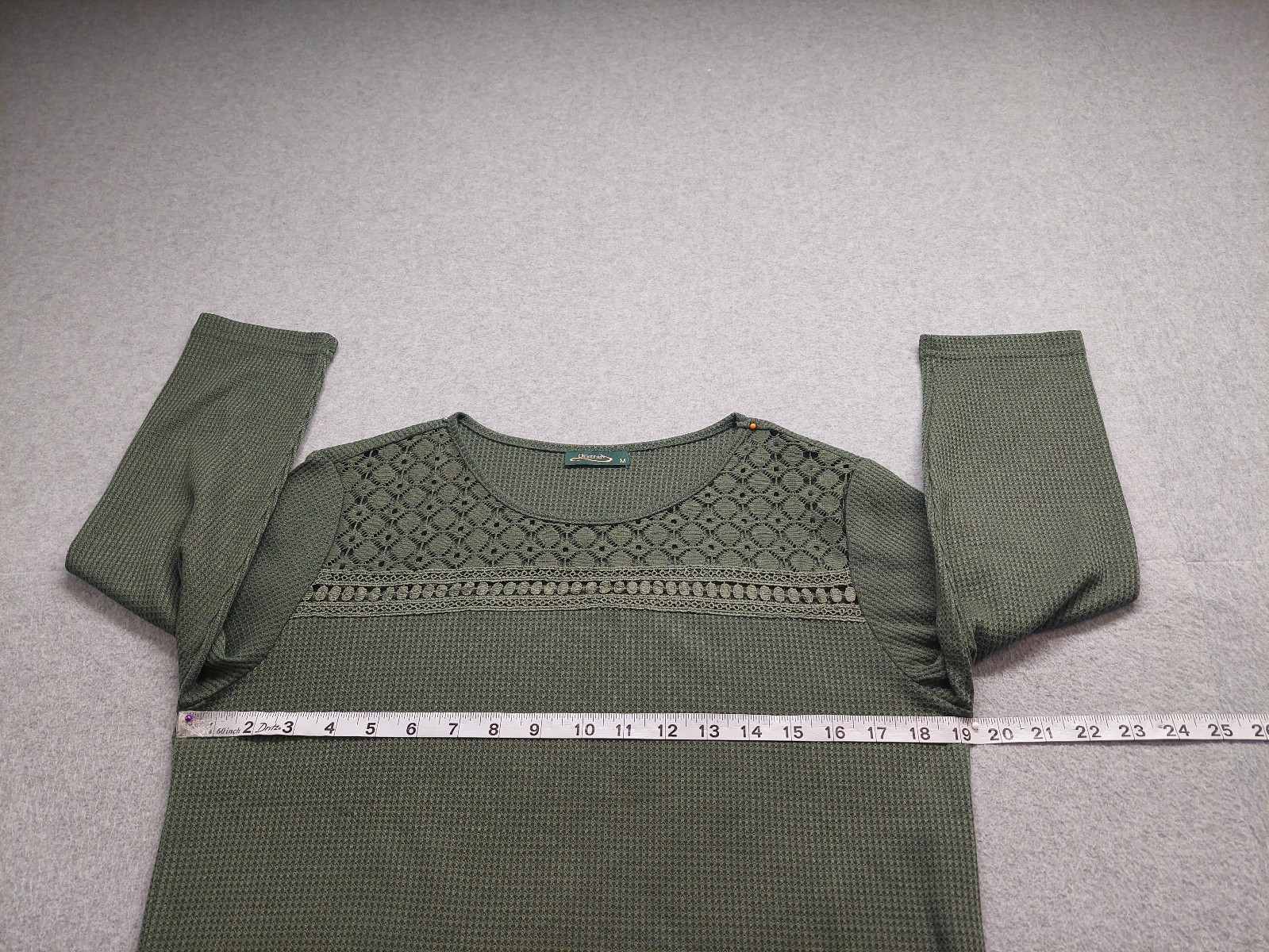 Ofeefan Women Top M Olive Green Crew Neck Pullover 3/4 Sleeve Stretch Casual