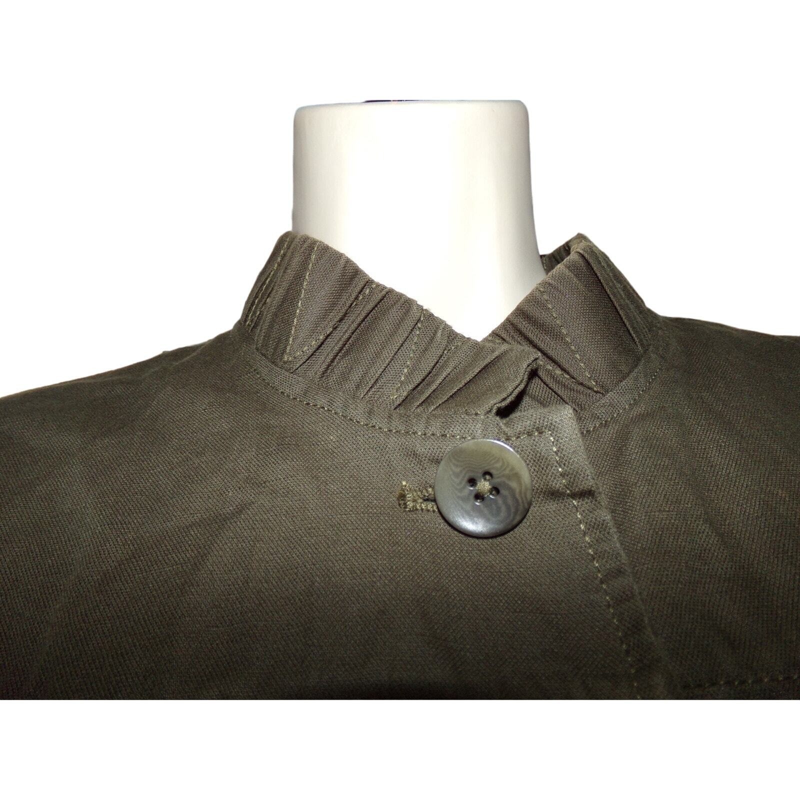 Coldwater Creek Classic army green linen/cotton blouse/jacket 10 Ruffled neck