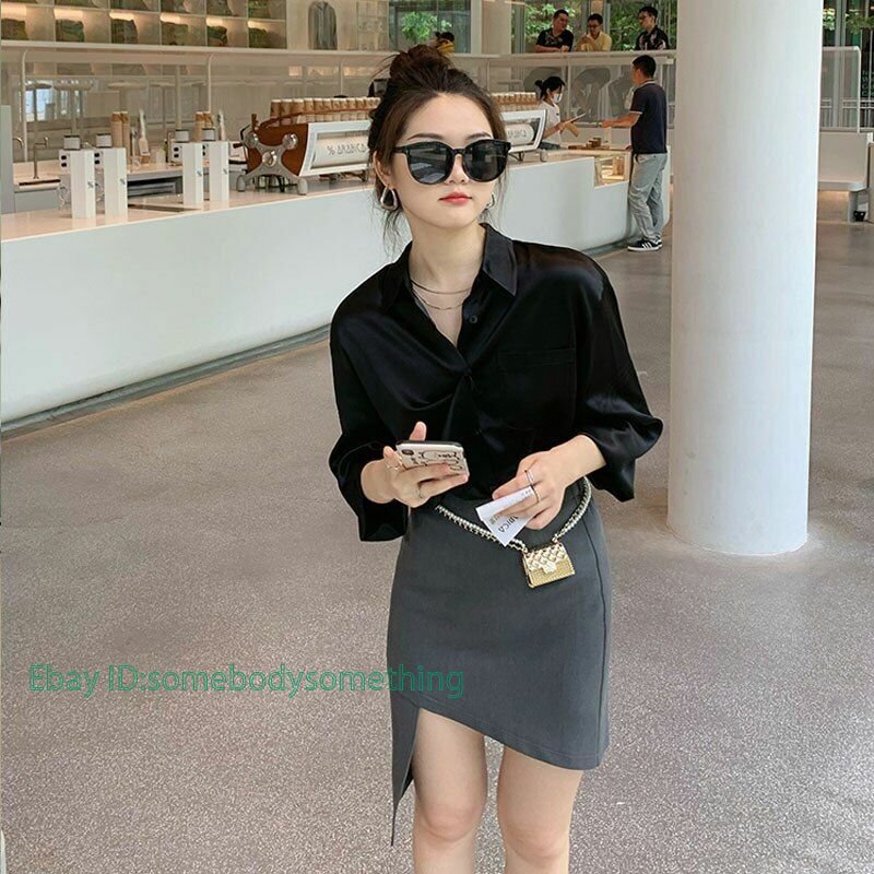 Pocket White Shirts for Women Loose Satin Silk Autumn Long Sleeves Blouse Blusas