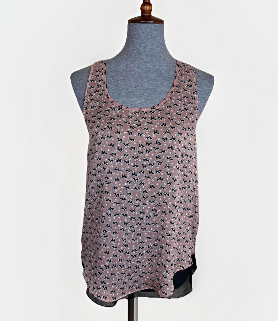 TCEC Women’s Small Racerback Tank Top Cat Pattern Blush Pink and Black