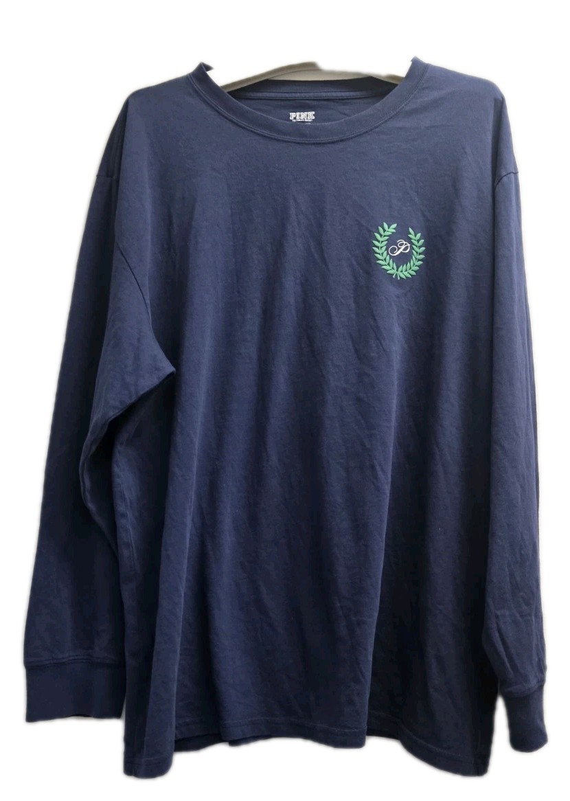 VS VICTORIAS SECRET PINK CAMPUS LONG SLEEVE TEE TOP DEEP LAKE DIP DYE L