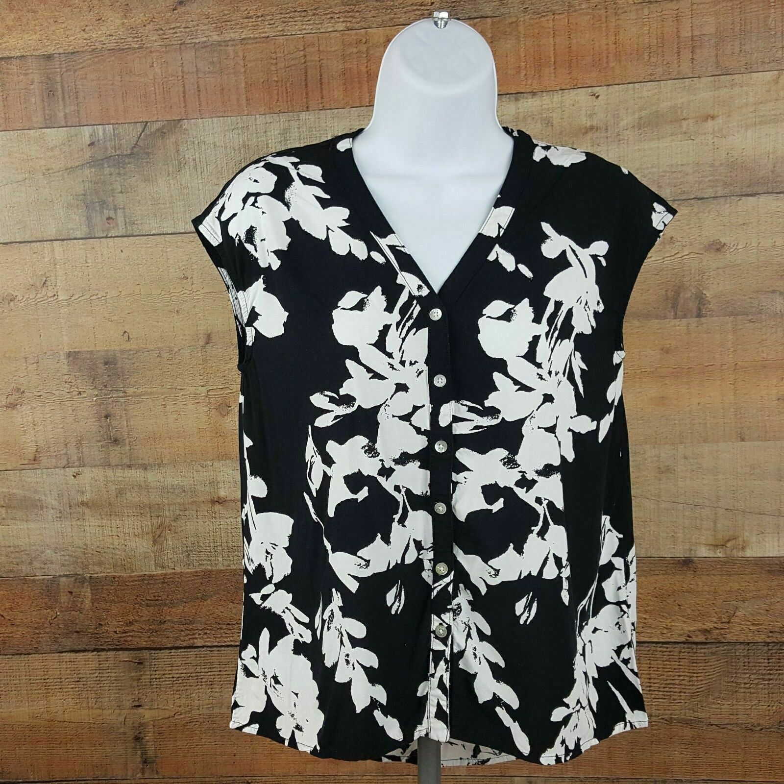 Nue Options Petite Blouse Women’s Size PXS Black White TB23