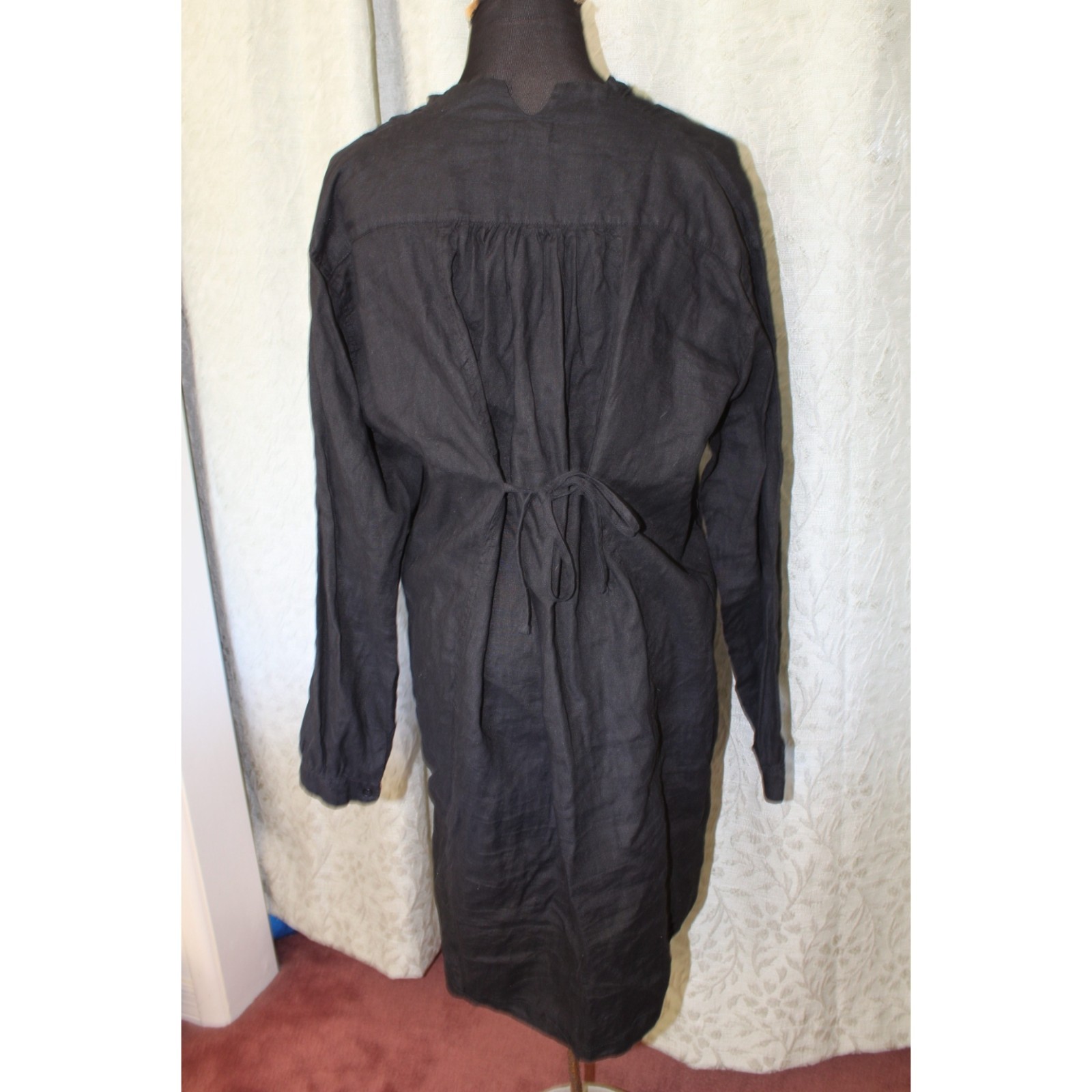 Earth Linen Tunic Top Black Small long-sleeve draped Cowl neckline Lagenlook