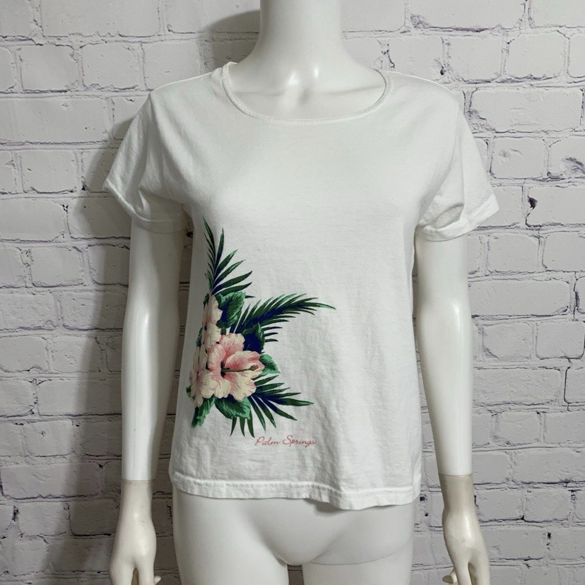 Crazy Shirts Women’s Tourist Attraction Shirt S Palm Springs Floral White
