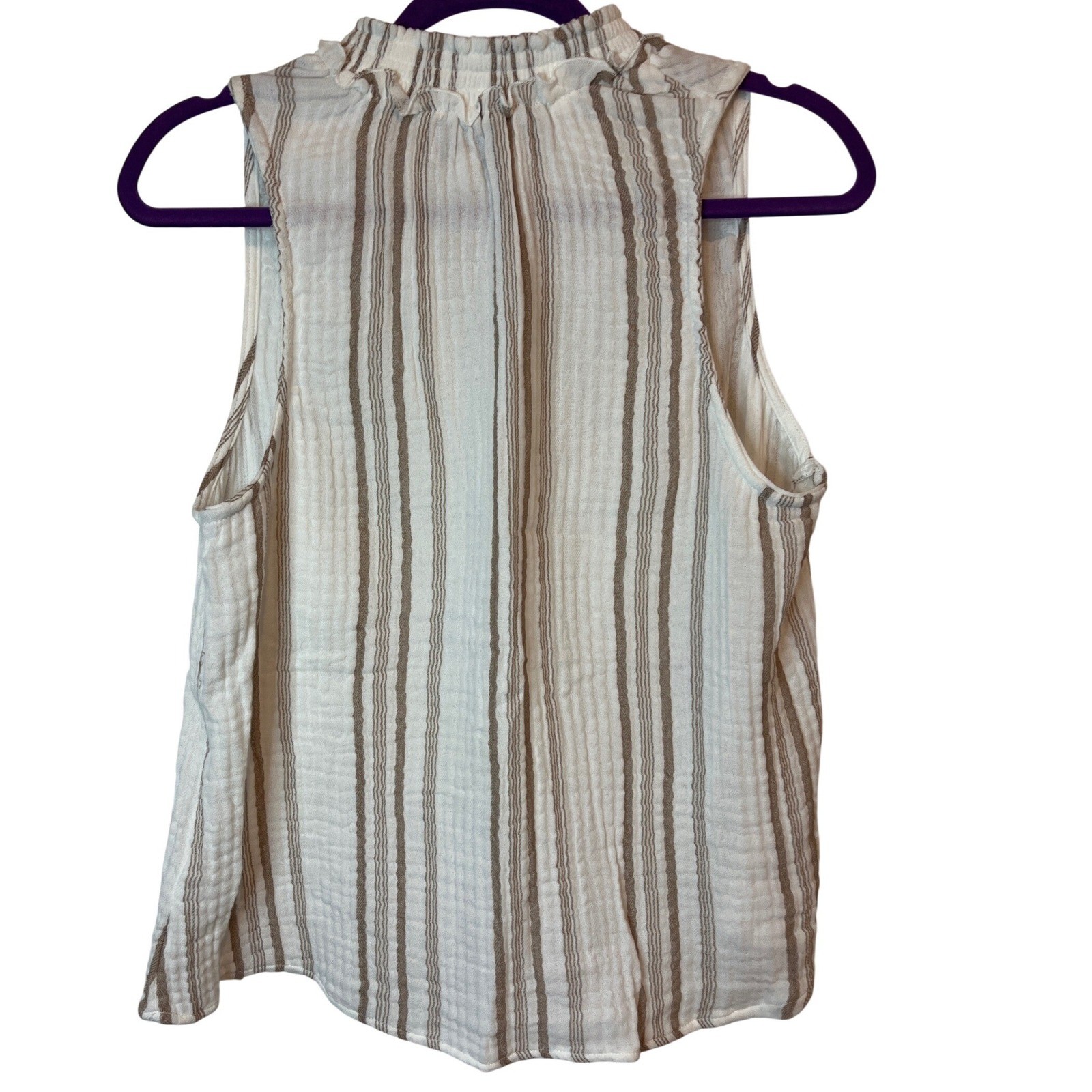 EVEREVE Striped Sleeveless Top White Brown Size XL 100% Cotton Neutral Boho Tank