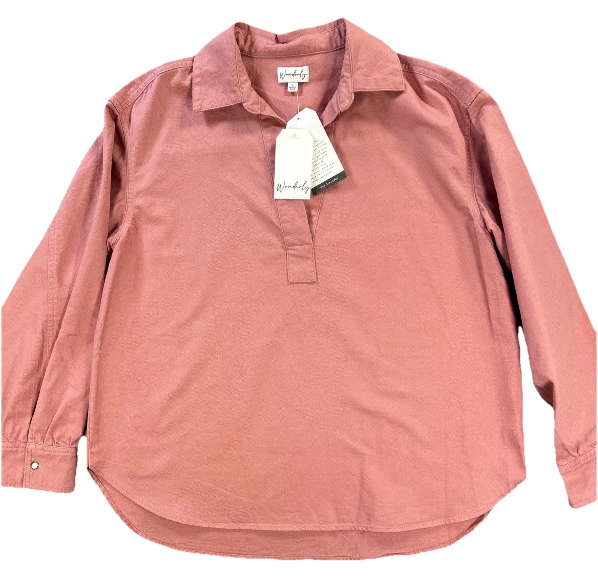 Wonderly Size L NWT Rose Long Sleeve Boyfriend Stretch Denim Henley Western