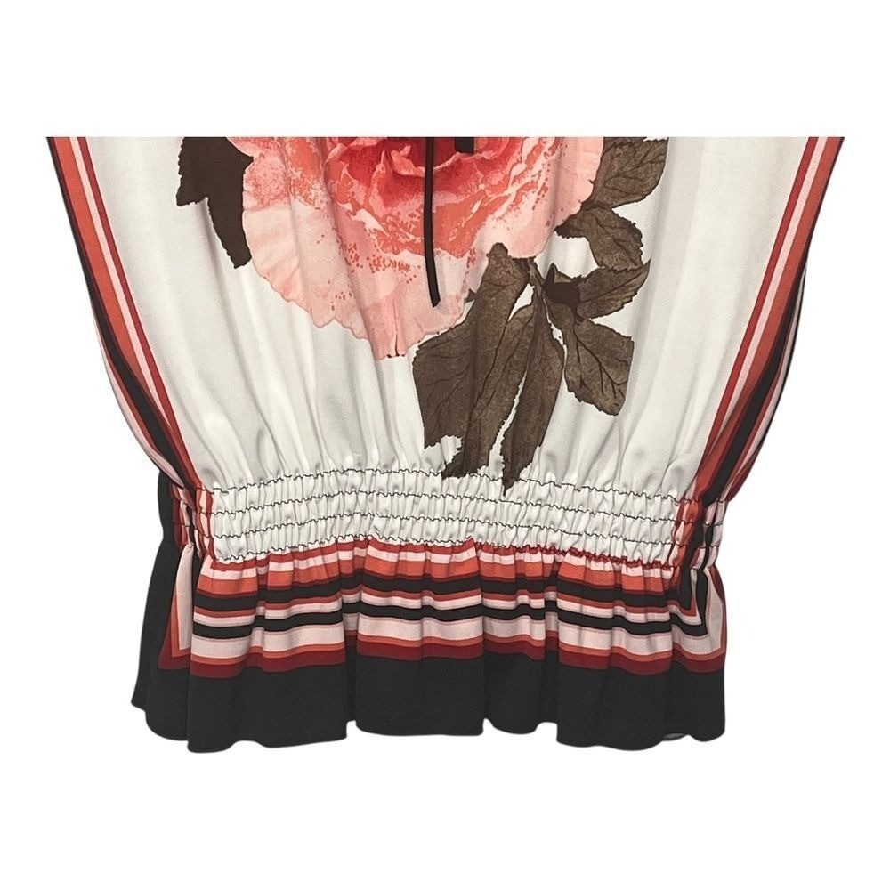 Claudia Richard Floral Peplum Blouse Women Medium White Red Smocked Tie Neck NEW
