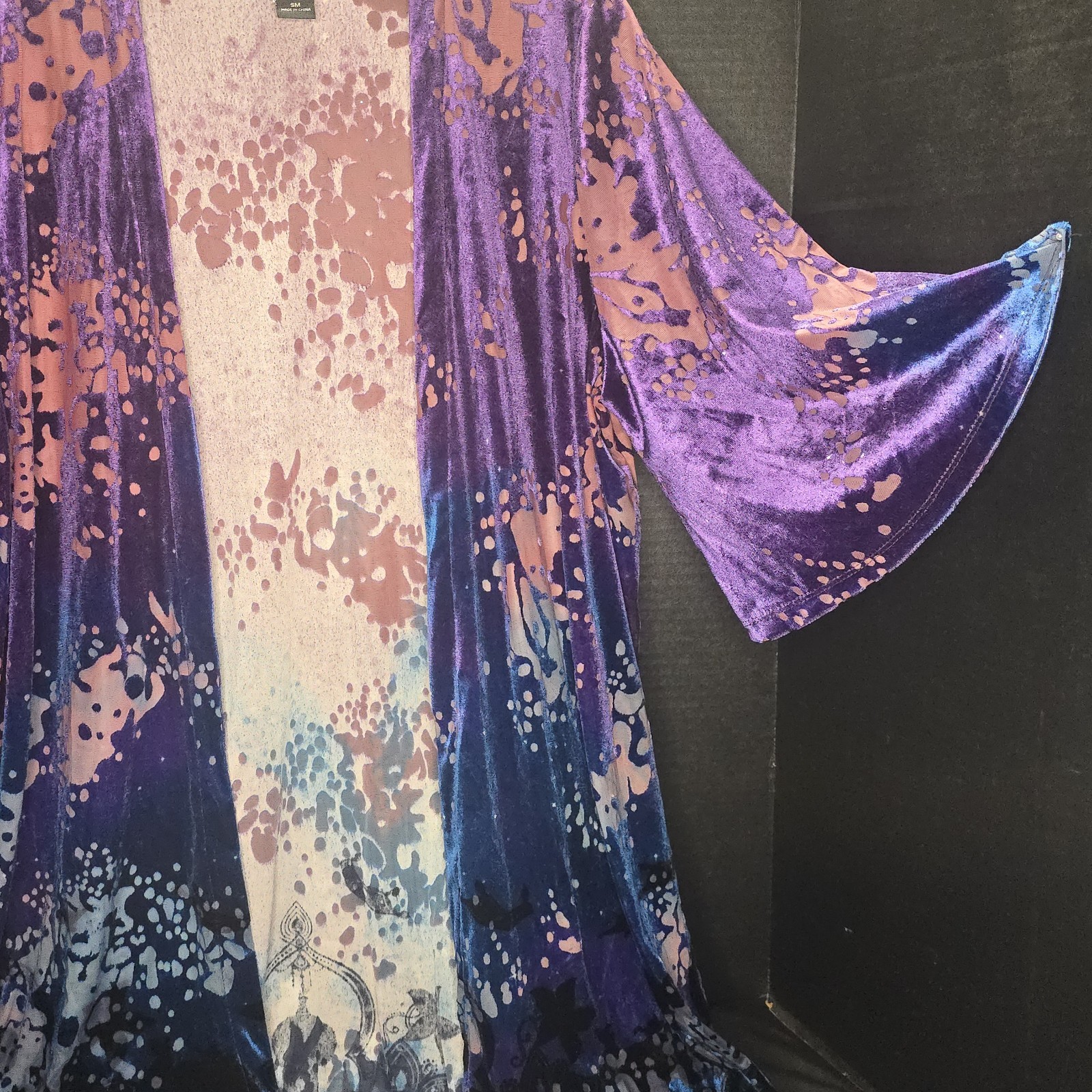 Disney Aladdin Velvet Burnout Fringe Kimono Size S/M purple blue ombre RARE VTG