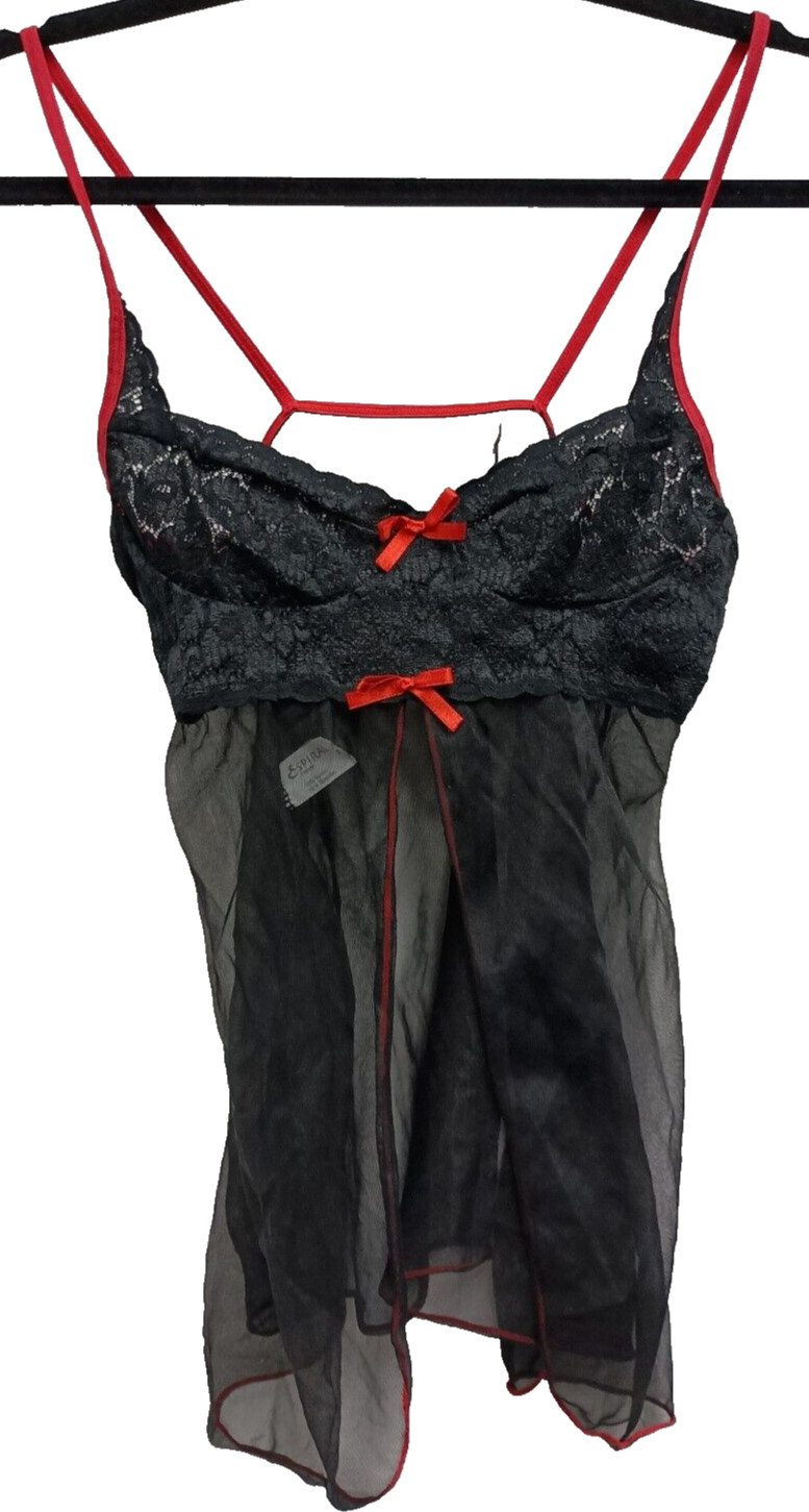 Espiral Babydoll Top Small Black Red Lace Sheer Whimsygoth Grunge Camisole