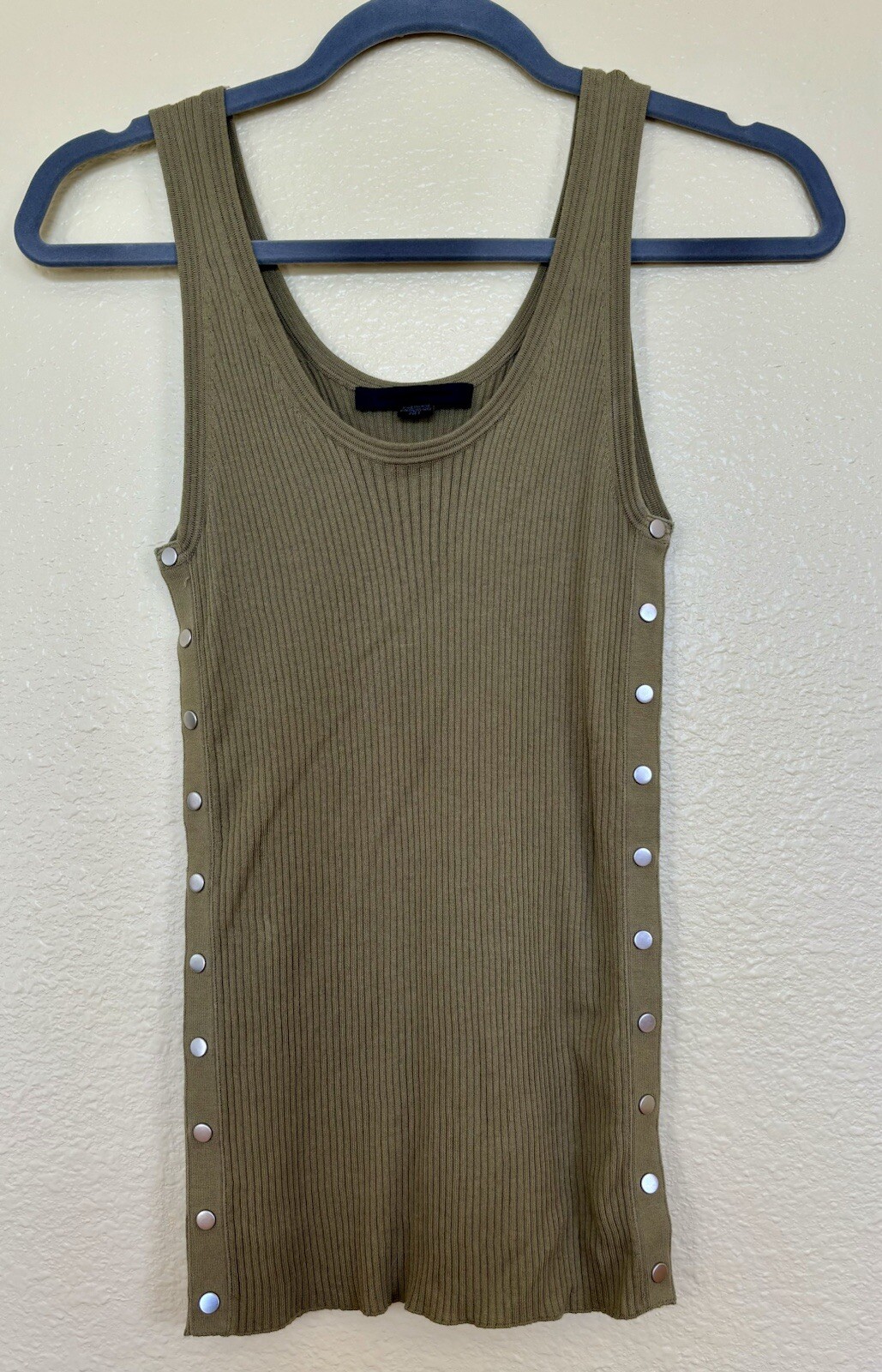 ALEXANDER WANG Designer Army Olive Green Ribbed Tank Silver Snaps S * BRAND NEW