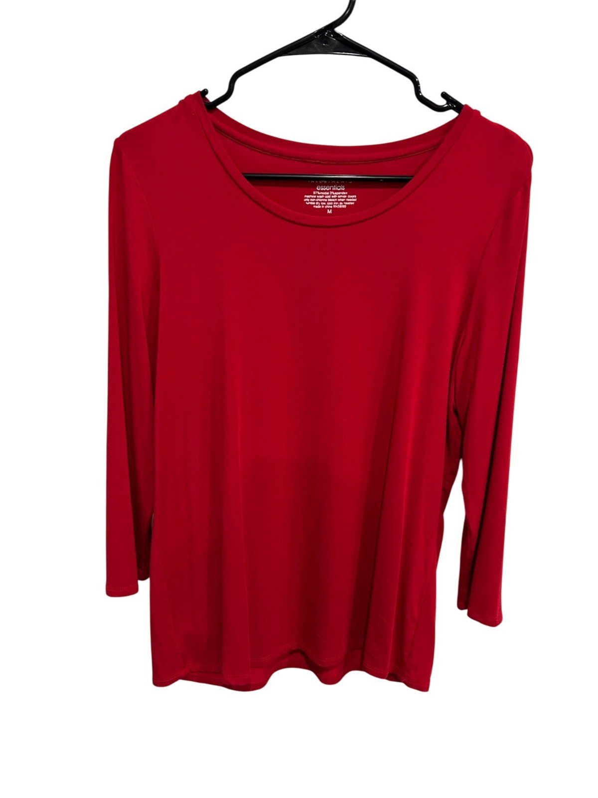 Investments Essentials 3/4 Sleeve Top Red Sz Medium Crewneck Modal Casual Wear