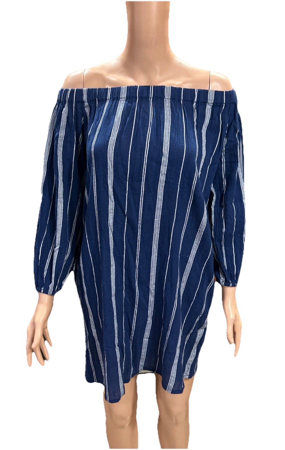 Lauren Ralph Lauren Womens Shirt S Blue Striped Off Cold Shoulder Long Sleeves