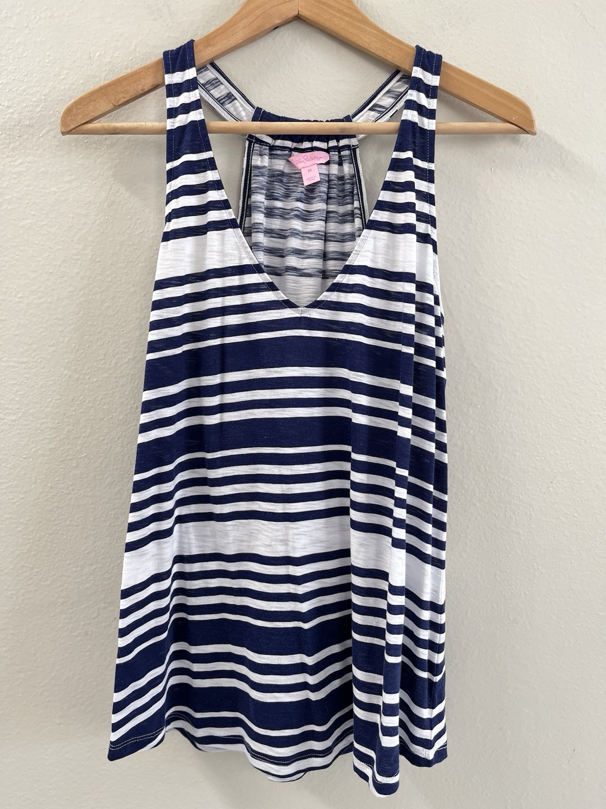 Lilly Pulitzer Navy and White Striped Cotton Tank Top Size M New Without Any Tag