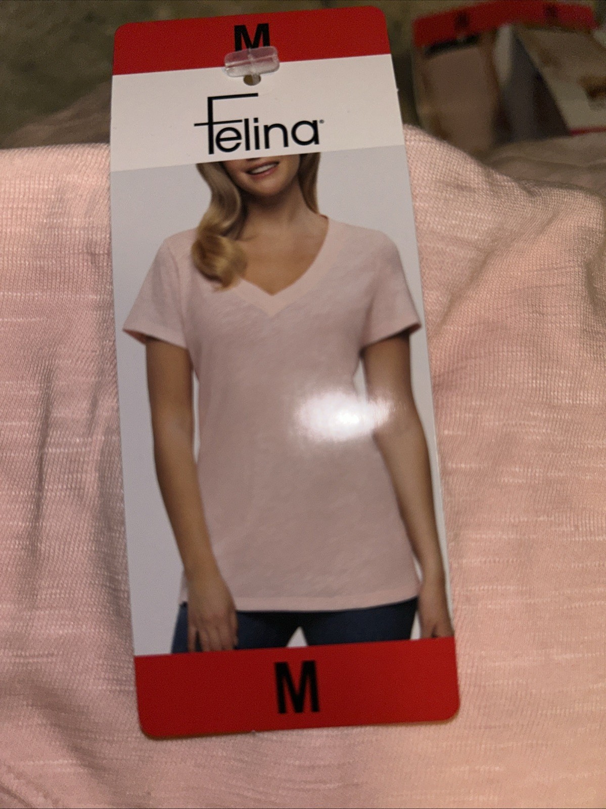 Felina Women’s V-Neck Short Sleeve T-Shirt, Pink (Pink Salt), Size M Gol