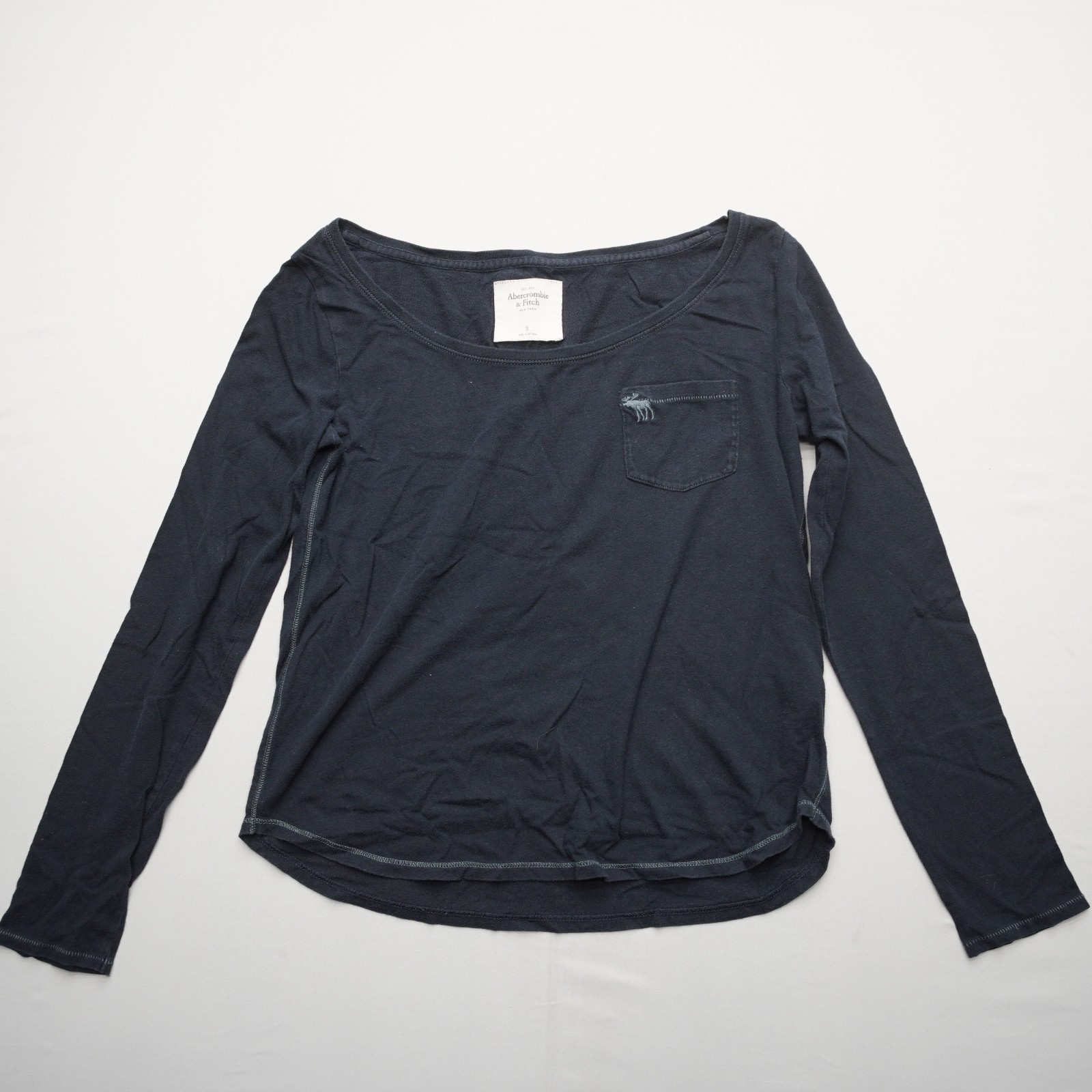 Abercrombie & Fitch Womens Y2K T Shirt Small Moose Logo Pocket Long Sleeve Tee