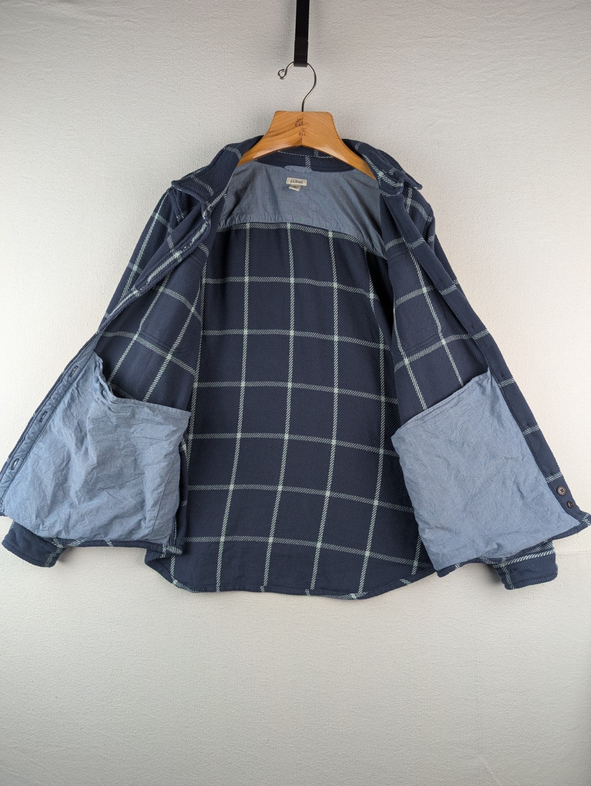 L.L.Bean 1912 Overshirt Jacket Womens XL Extra Large Blue Plaid Cotton Shacket
