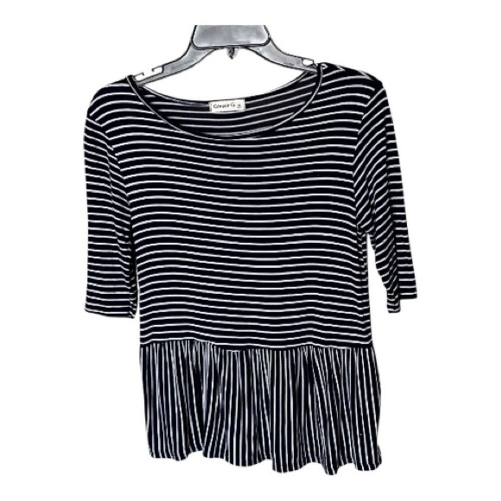 Ginger G Blue and White Striped Peplum Striped Tee Shirt Top Size Small