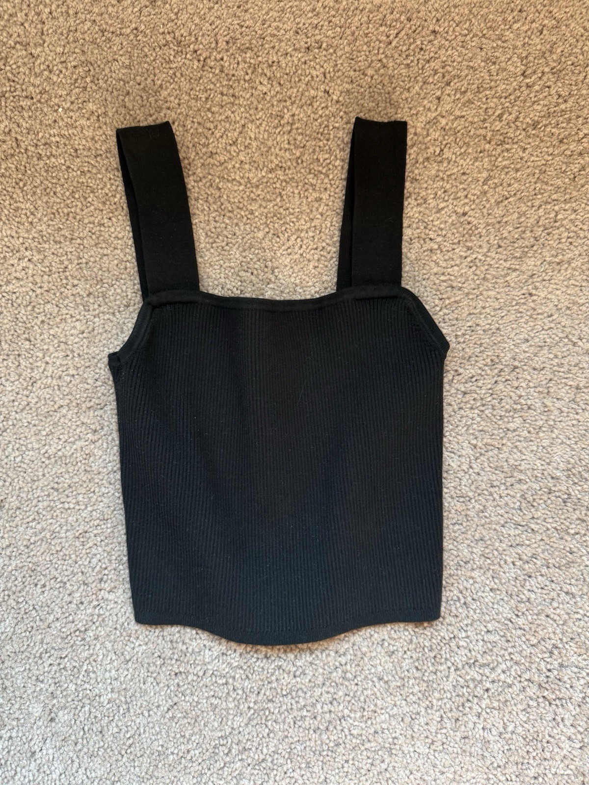 Madewell Black Ribbed Knit Square Strap Tank Size Small