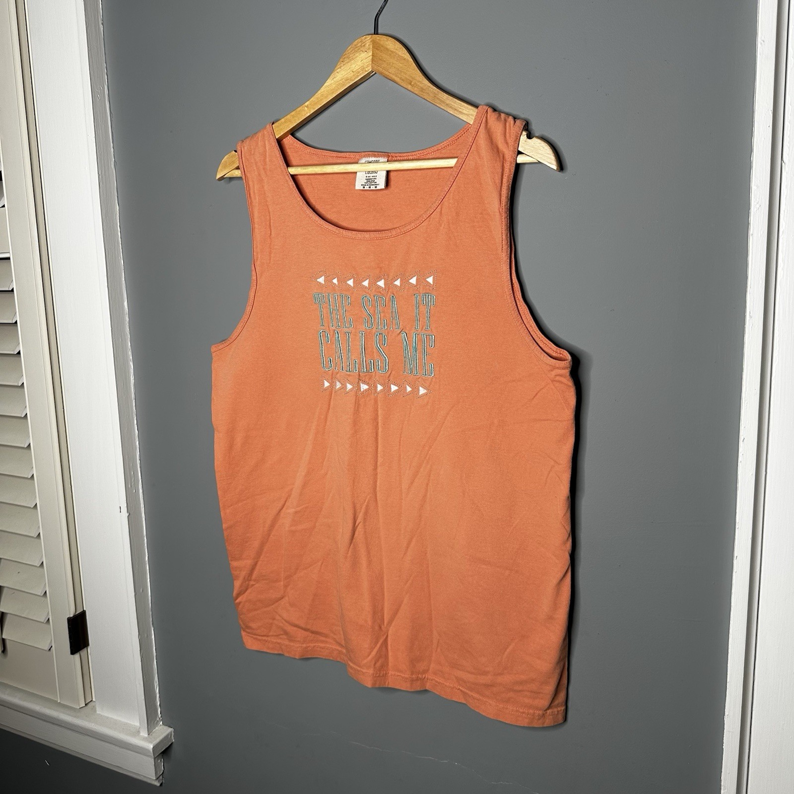 Comfort Colors Tank Top The Sea It Calls Me Orange Garment Dyed Ring Spun M New