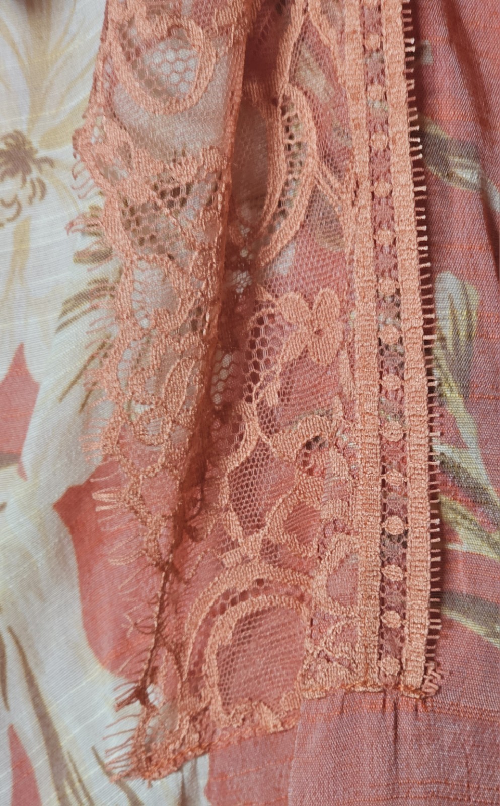 Harve Benard Top Women’s Size M Peach Brown Ivory Floral Lace Blouse S/S