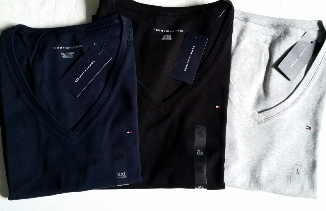 TOMMY HILFIGER V-neck t-shirt Flag logo womens Size S M L XL 2XL Black Red Navy