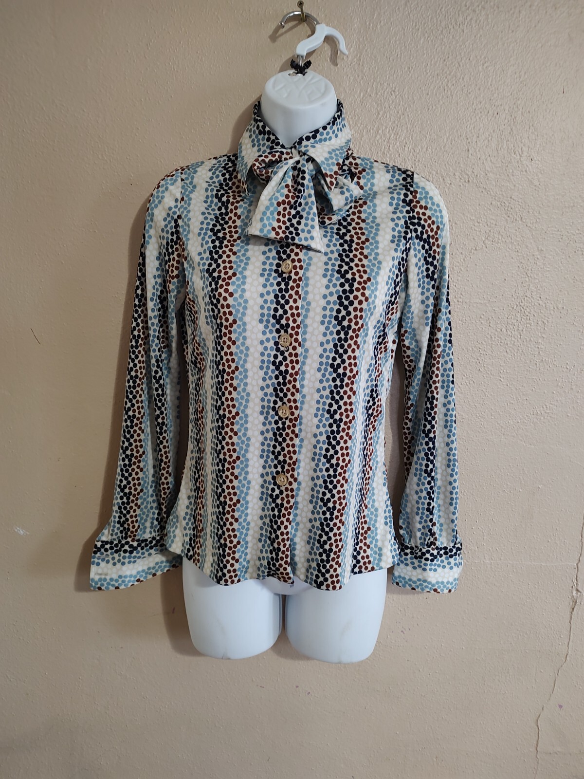 Vintage 70’s Crystal Plus Polka Dot with Pussy Bow Tie Size Small Medium PERFECT