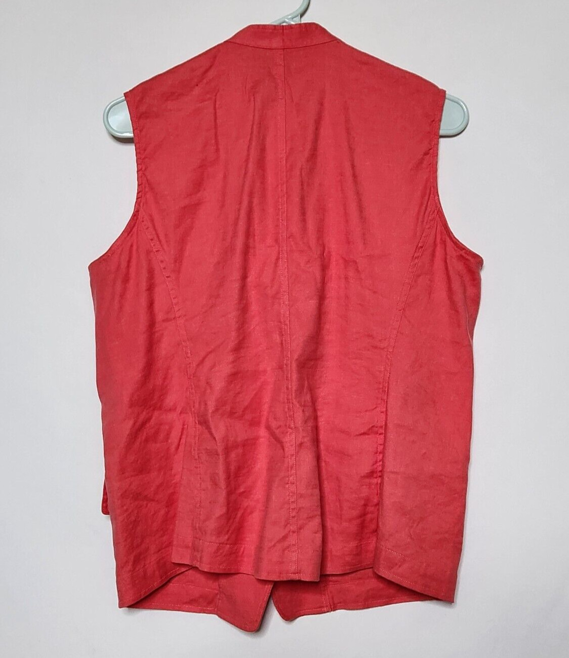 Evelyn & Arthur Womens M Linen Blend Top Sleeveless Button Up Vest Coral Pink