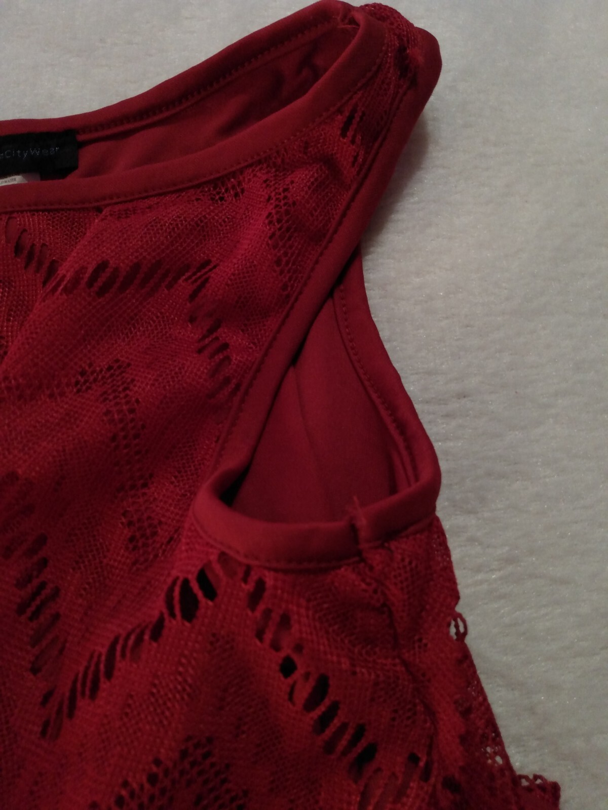 American City Wear Top Deep Red Lined Lace Mesh Swing Sz M
