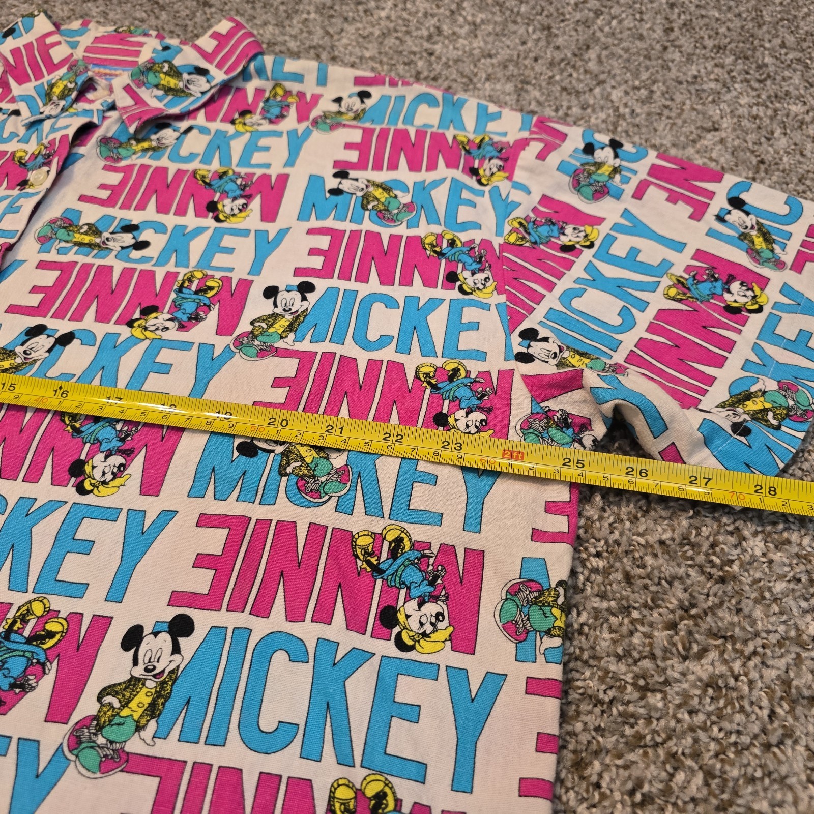 VTG 90s Sunday Comics Shirt Medium Mickey Minnie Mouse Walt Disney Button Up