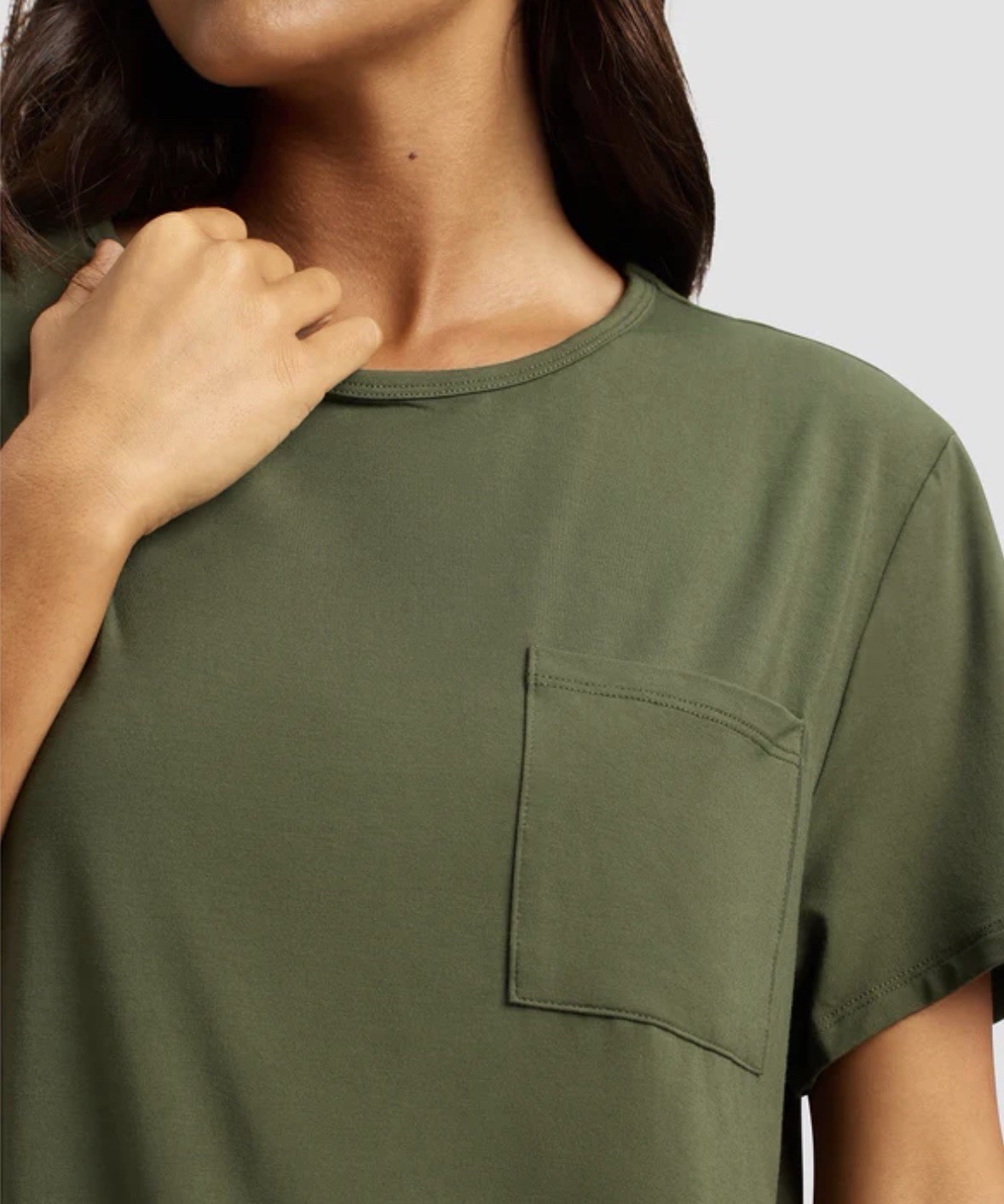 Cozy Earth Bamboo Stretch-Knit Lounge Tee – Olive – M NWOT