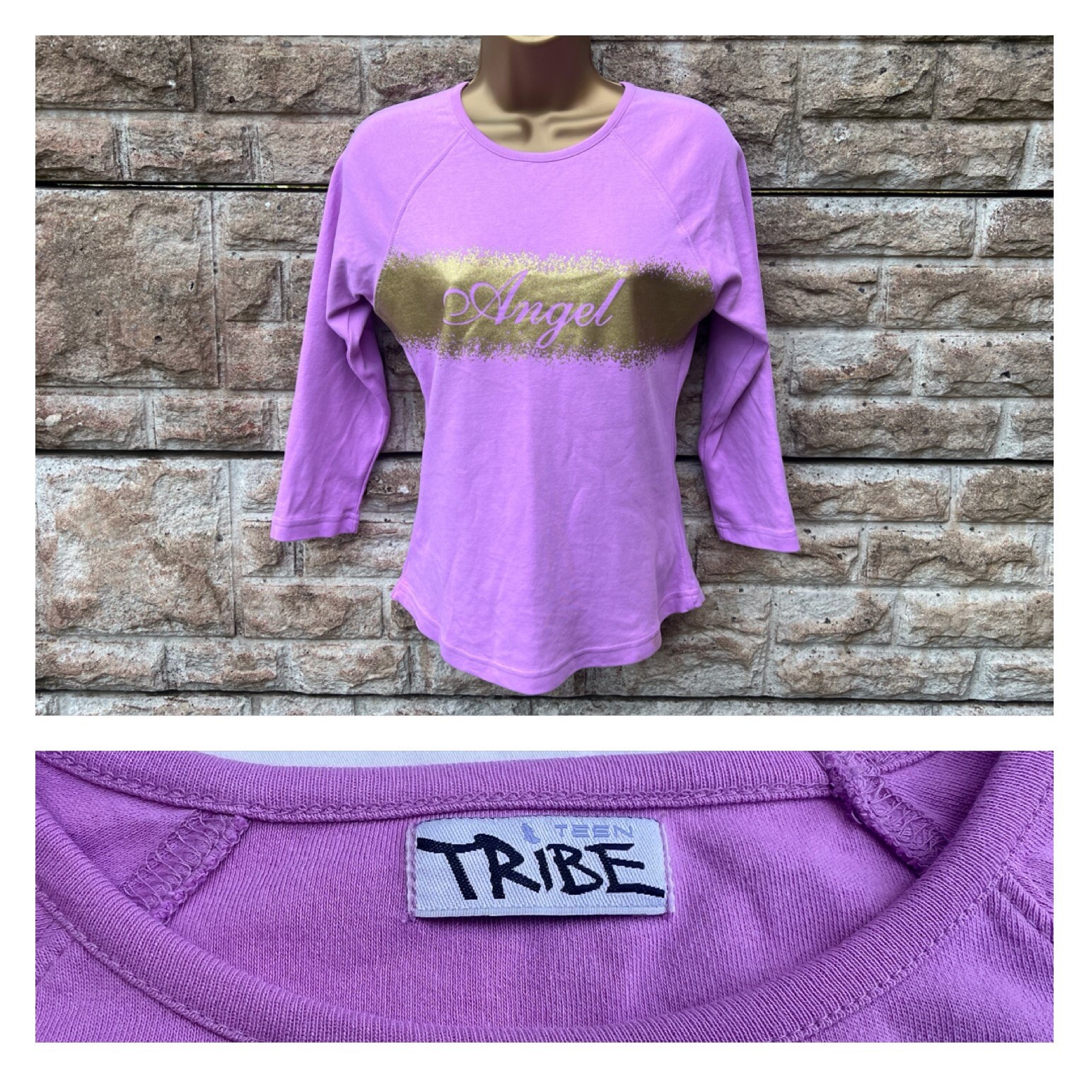 Teens/Ladies Teen Tribe Lilac ‘Angel’ Print Cotton Long Sleeve T-Shirt Top UK XS
