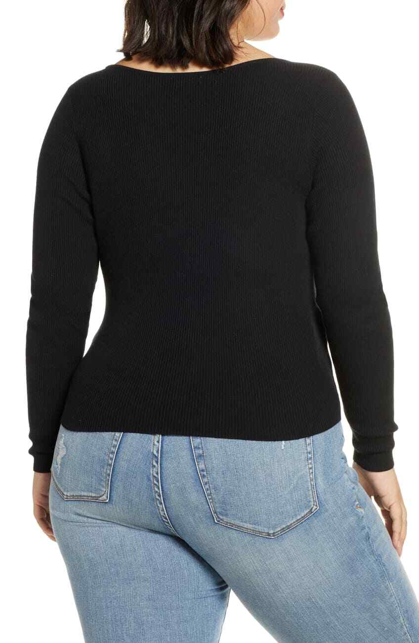 Leith Size:4X Ribbed Wrap Front Sweater Color:BLACK