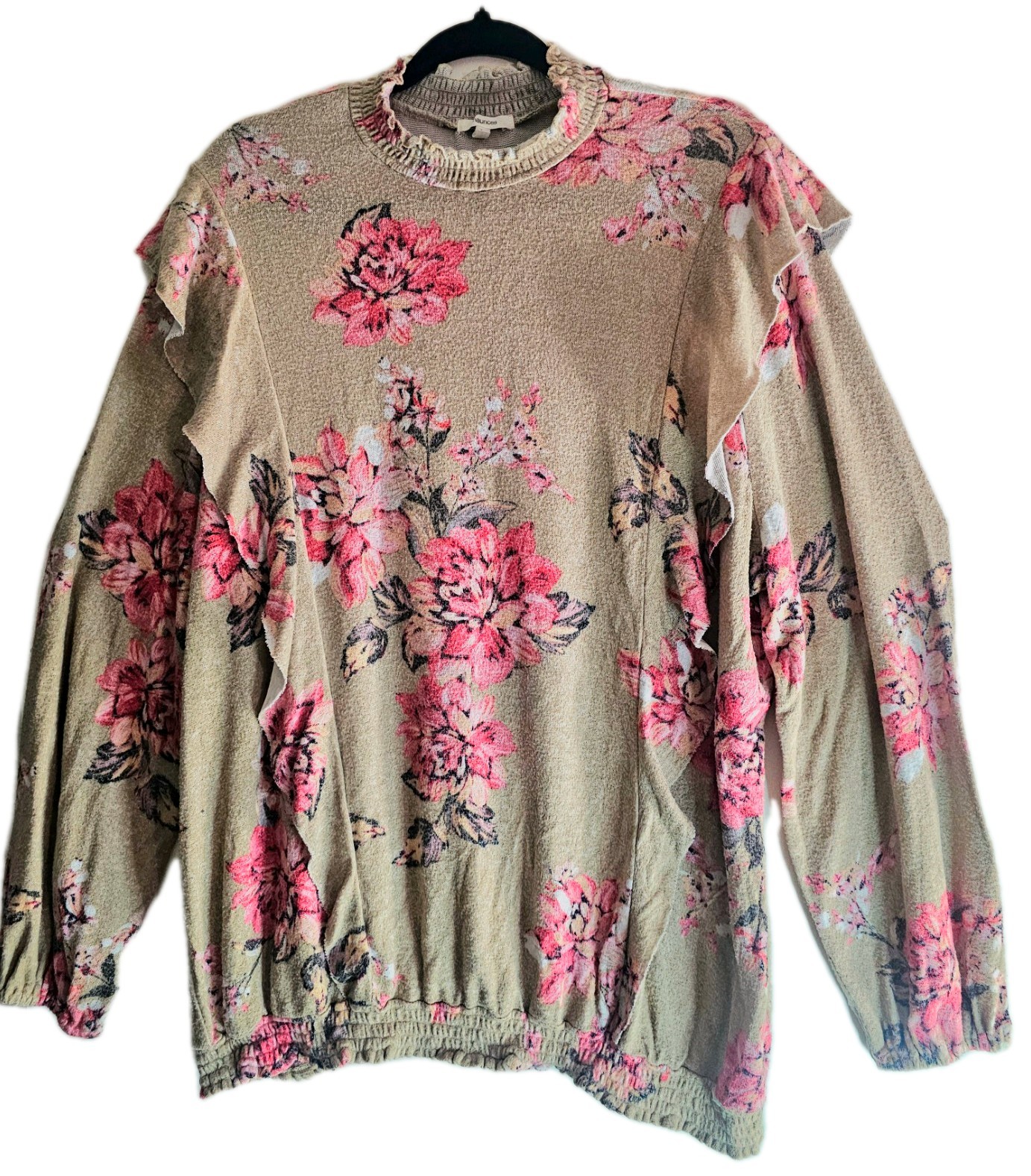 Plus 3X Floral Flowy Spring Sweater Top Womens Coral Colorful Balloon Sleeves