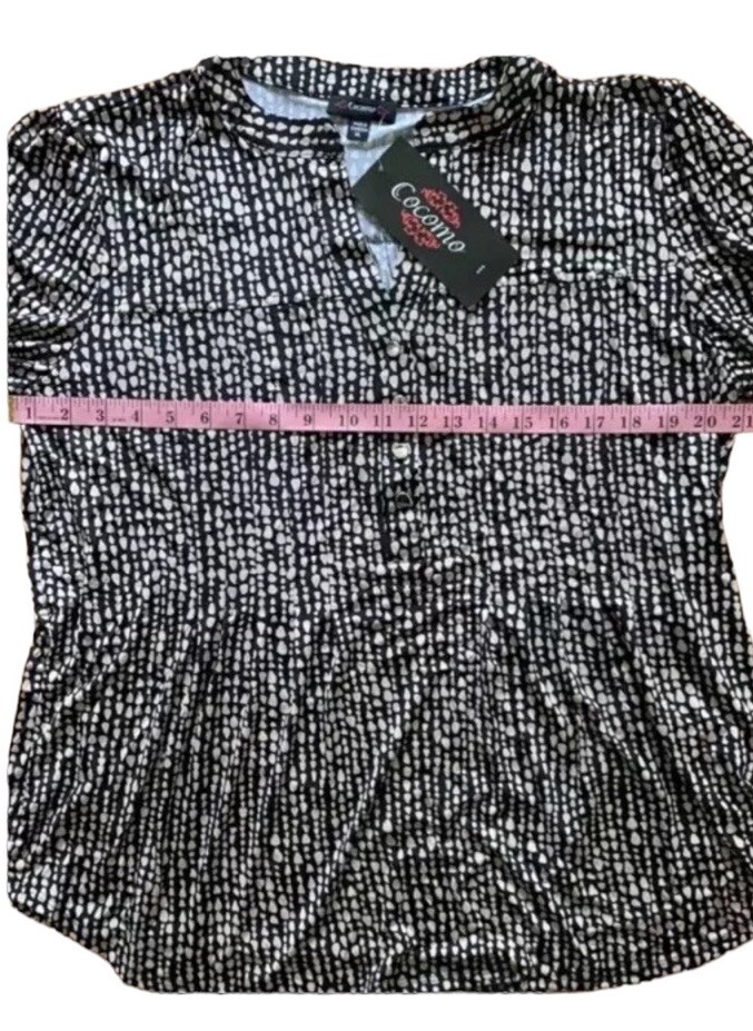 COCOMO XL Black Beige Studded 3/4 sleeve women’s Pintuck Blouse top Tunic shirt