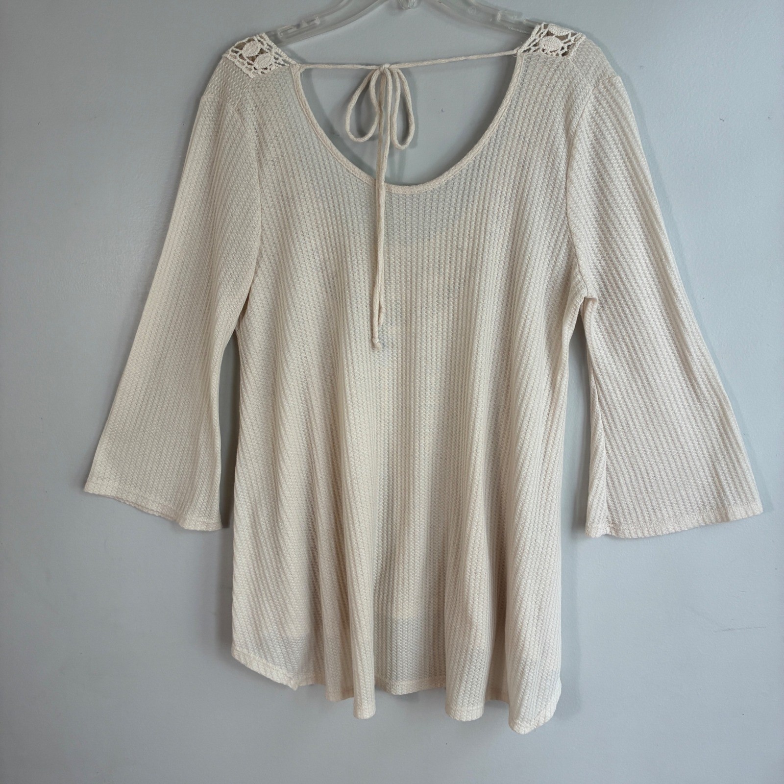 Earthbound Trading Co Waffle Knit Crochet Tunic Womens XL Cream Boho