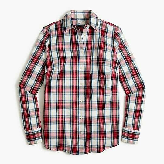 J. Crew Factory Poplin Shirt Women XL White-Out Plaid Cotton Signature Fit BD443