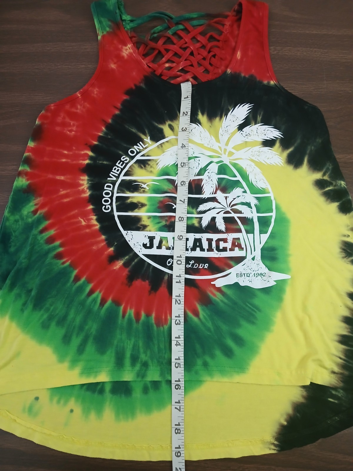 Good Vibes Only Jamaica Tie Dye Tank Top Size Large One Love Red Gold Green
