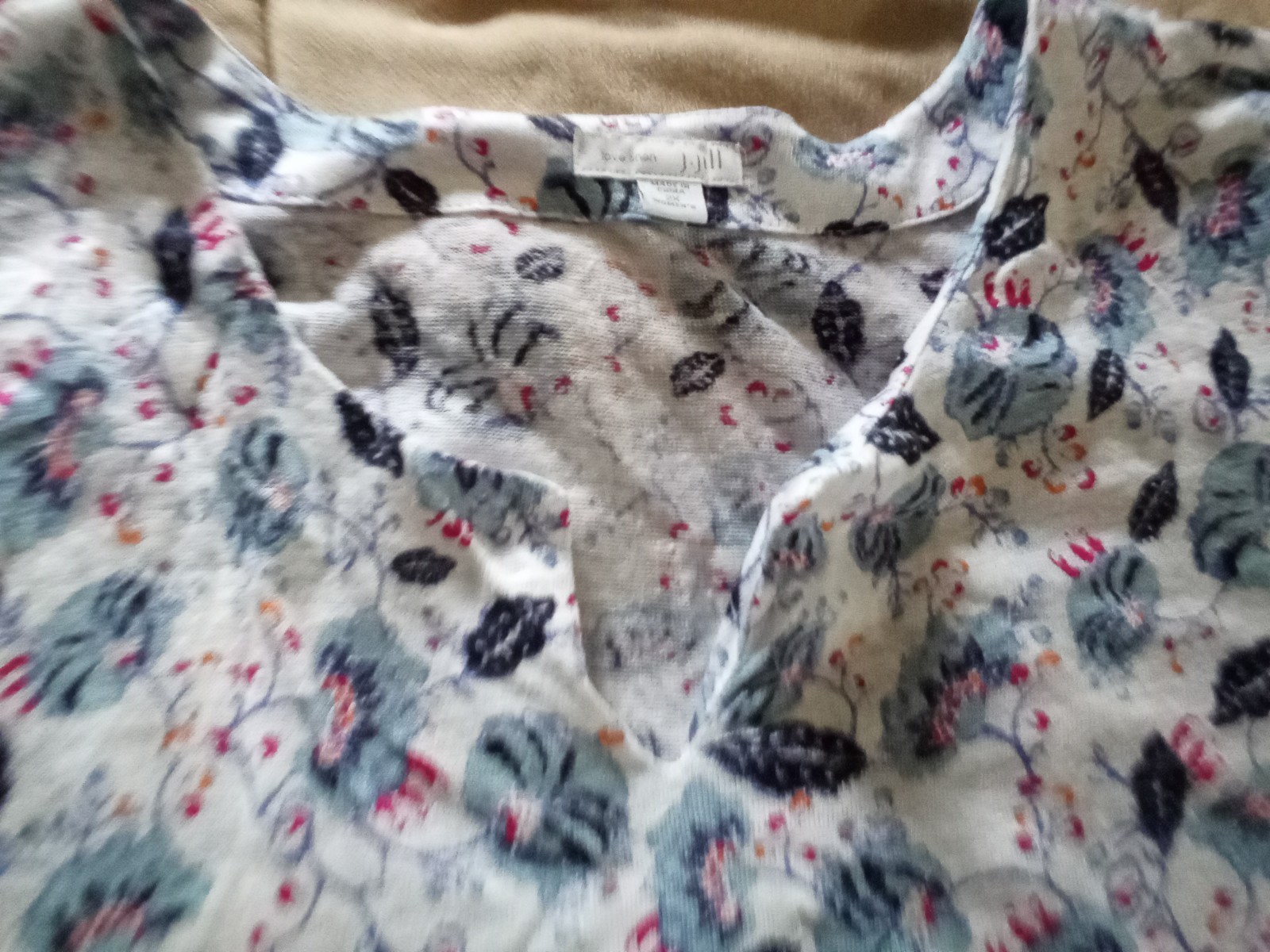 J.Jill Plus Size Love Linen Tunic Top Blouse Size 2X Floral Elbow Length Sleeves